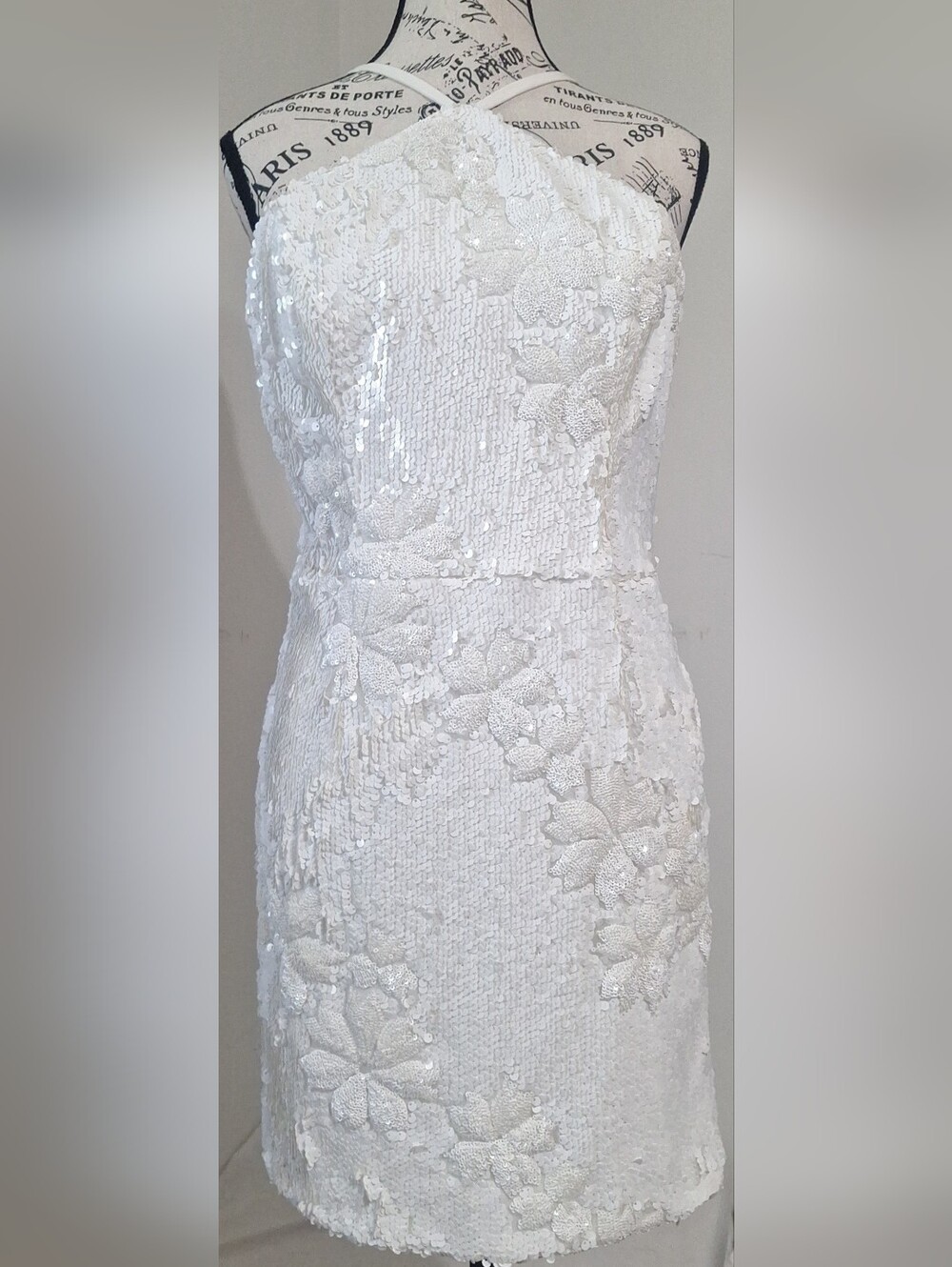 White Sequin Floral Sheath Dress